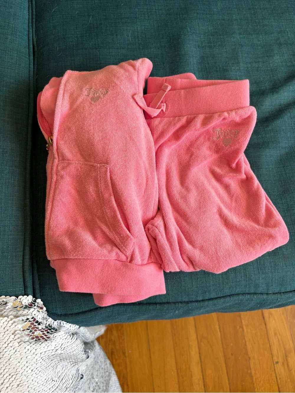 Juicy Couture Girls Pink Velour Hoodie & Jogger Set
